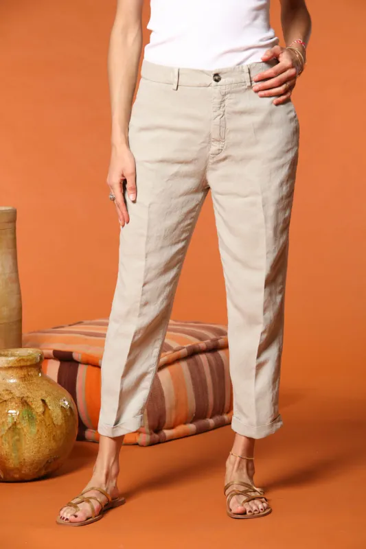 Linda Summer women's chino jogger pants in woven mat fabric relaxed fit sold by Mason's
