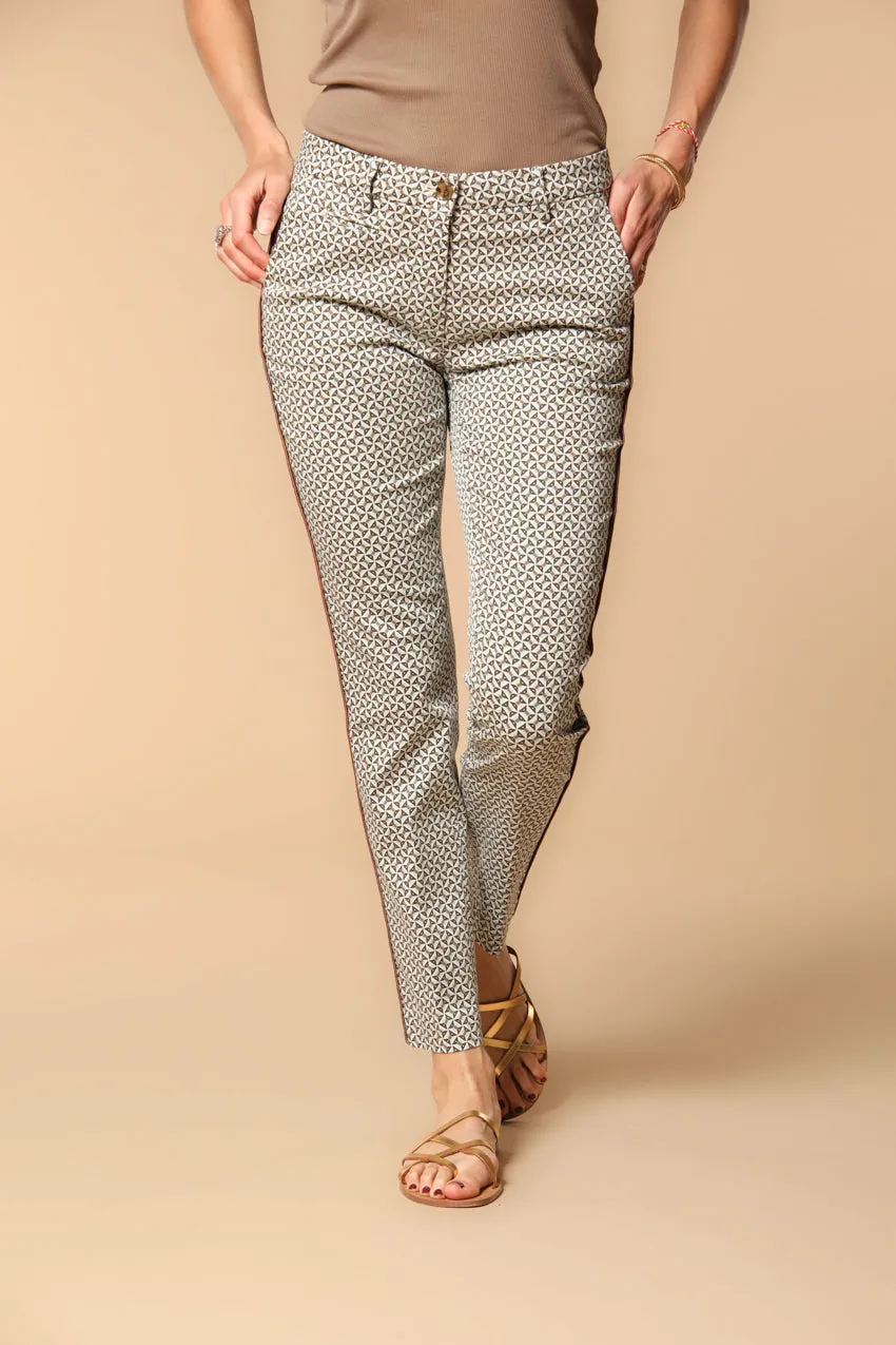 New York Slim women's chino pants in satin with geometric pattern slim fit sold by Mason's