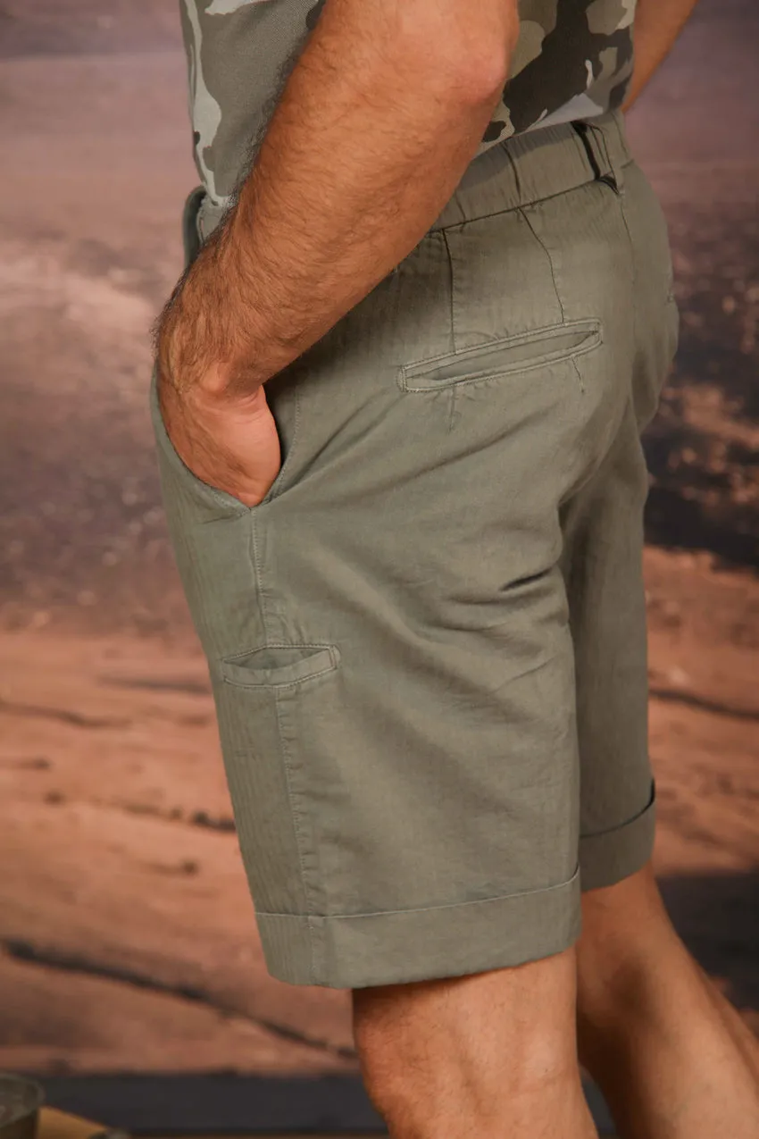 Khinos M74 men's chino bermuda shorts in a cotton and hemp blend with herringbone pattern relaxed fit sold by Mason's product image thumbnail 4