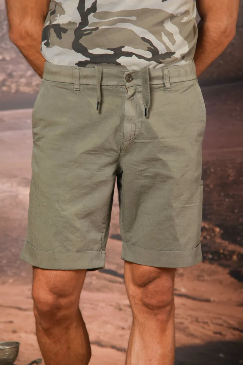 Khinos M74 men's chino bermuda shorts in a cotton and hemp blend with herringbone pattern relaxed fit sold by Mason's