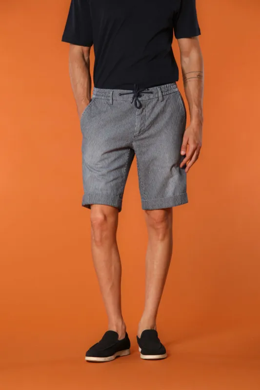 Milano Men's slim fit jogger bermuda chino in white striped denim sold by Mason's