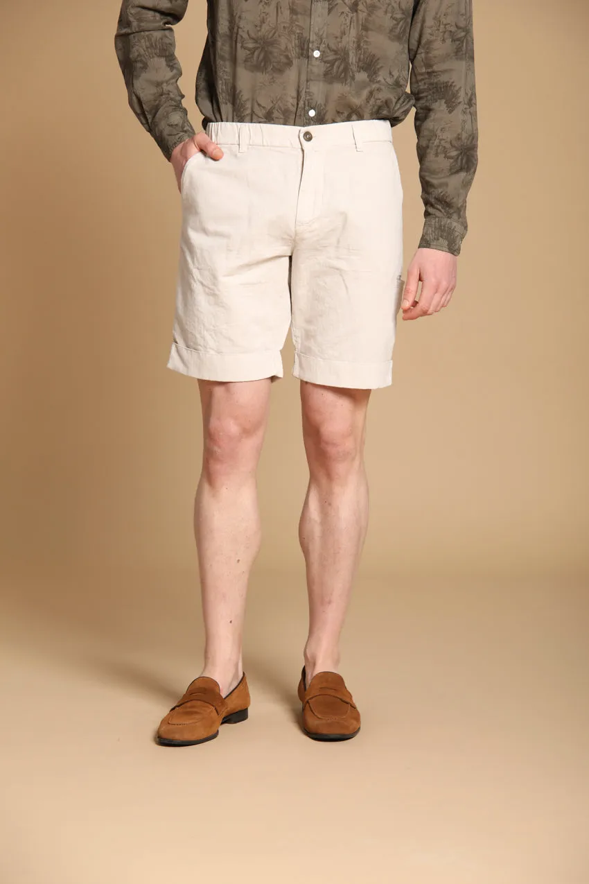 Khinos M74 men's chino bermuda shorts in cotton and hemp blend with herringbone pattern relaxed fit sold by Mason's