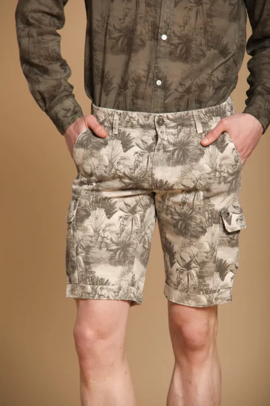 Chile men's cargo bermuda shorts in herringbone cotton with Floral pattern, slim fit sold by Mason's
