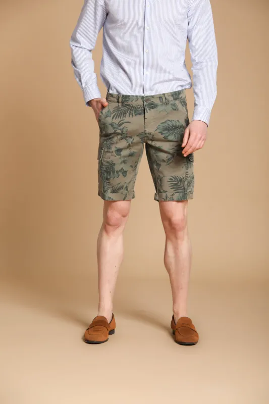 Chile men's cargo bermuda shorts in cotton with Hawaii Tiffany color pattern slim fit  sold by Mason's