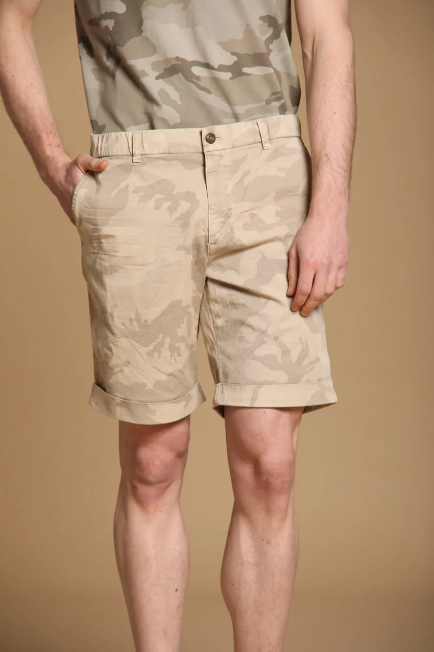 Khinos M74 men's chino bermuda shorts in cotton with white camouflage print relaxed fit sold by Mason's