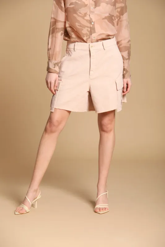 Judy women's cargo bermuda shorts in flame cotton panama fabric relaxed fit  sold by Mason's