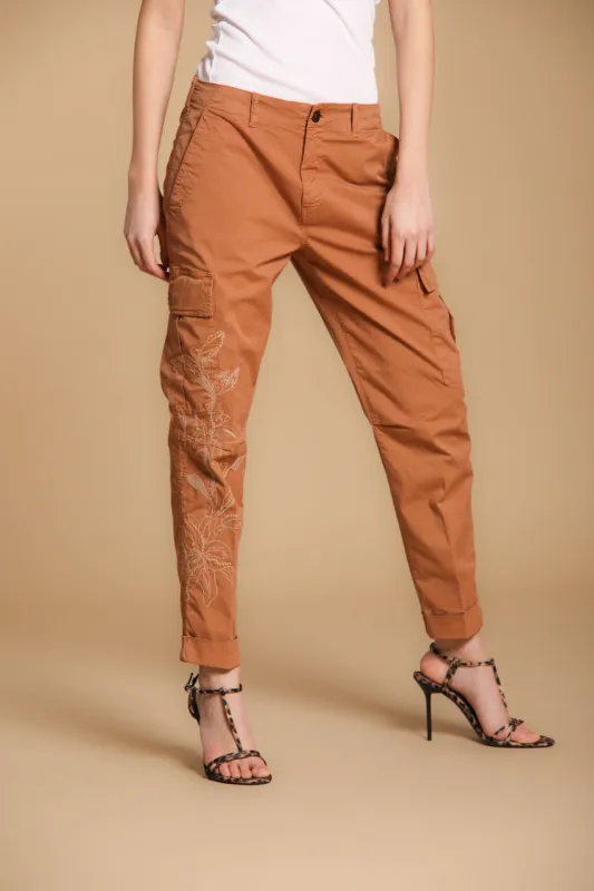 Judy Archivio women's cargo pants stretch cotton twill with embroidery relaxed fit sold by Mason's