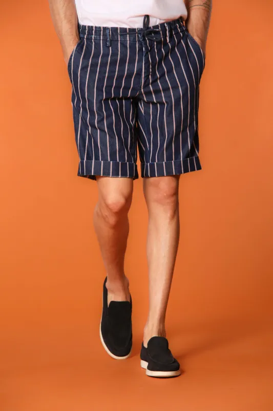 Milano Jogger men's chino bermuda shorts in red-striped denim with a slim fit sold by Mason's