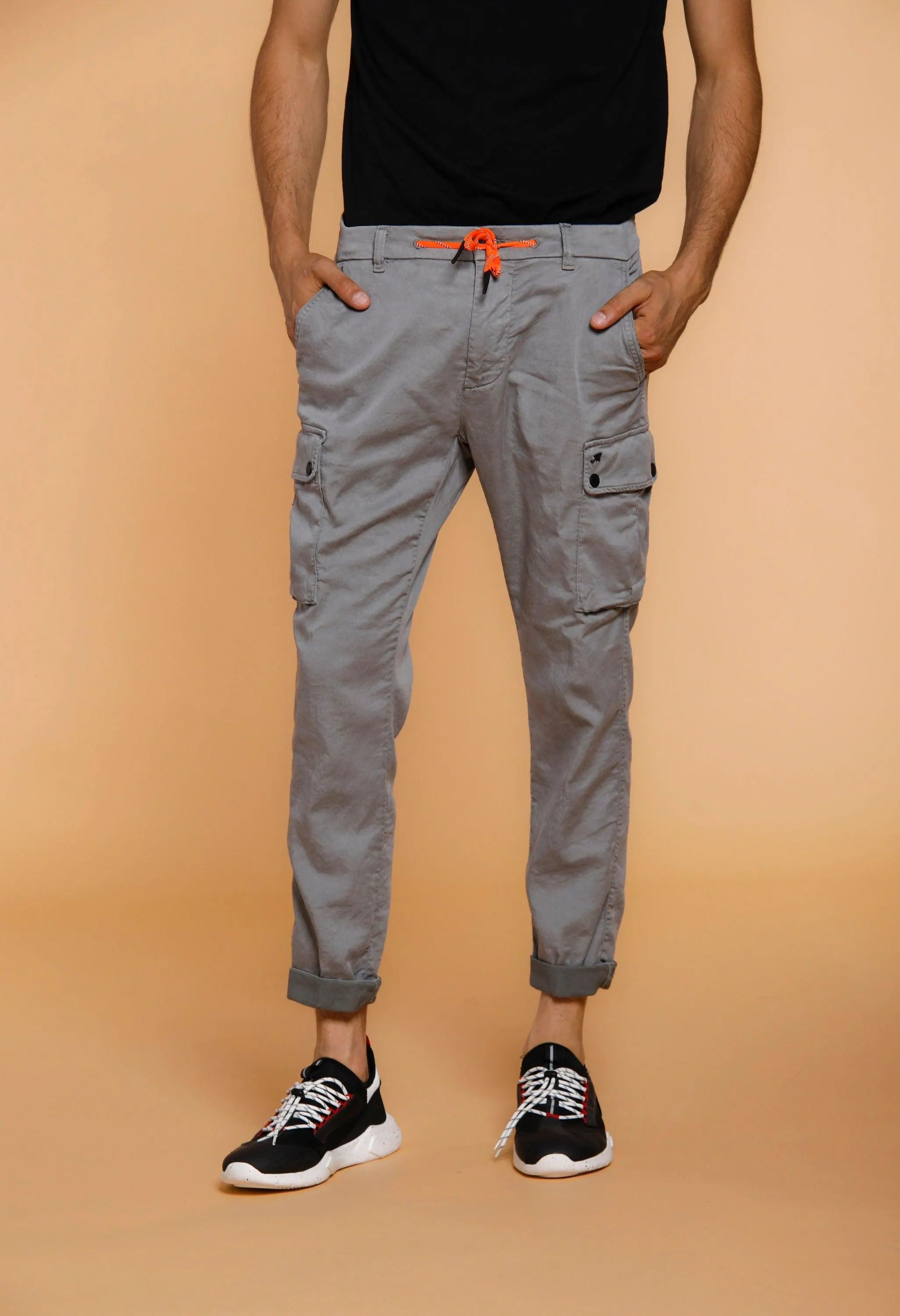 Chile Athleisure man cargo pants in jersey with drawstring carrot fit sold by Mason's
