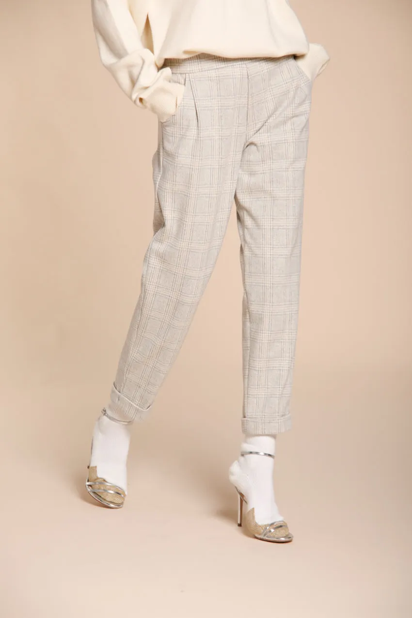 Easy Jogger women’s chino pants in jersey with Glen check pattern relaxed fit sold by Mason's