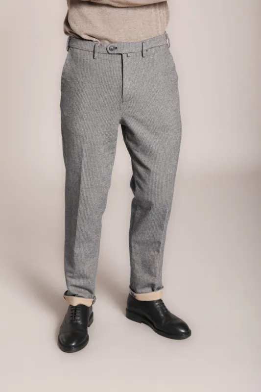 Boston men’s chino pants in cotton diagonal pinstripe weave relaxed fit
 sold by Mason's
