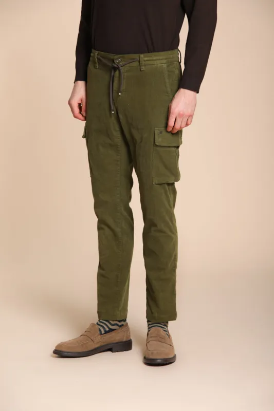 Chile Jogger men's cargo trousers in 1500-wale velvet extra slim fit sold by Mason's