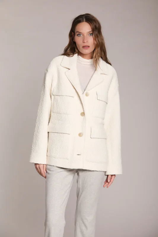 Gilda women’s short coat in rice-grain textured jersey sold by Mason's