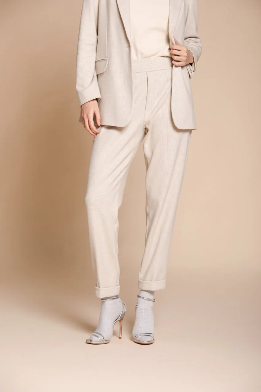 Easy Jogger women’s chinos in micro check jersey relaxed fit sold by Mason's product image thumbnail 3