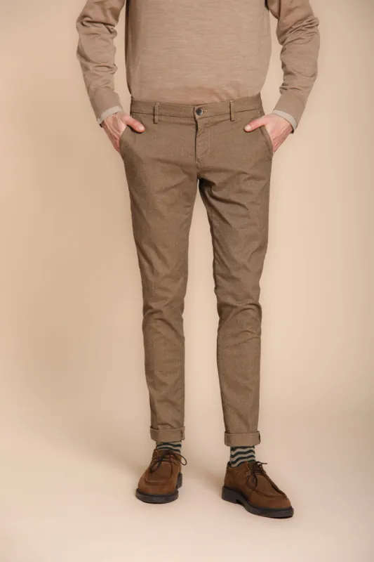 Milano men's chino pants in stretch gabardine with micro-pattern extra slim fit  sold by Mason's