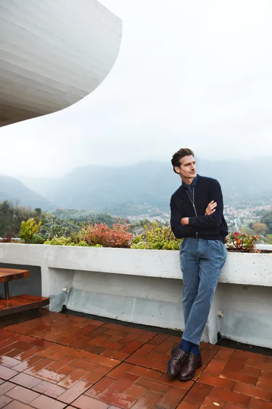 Don Johnson 2 Pinces men’s chino pants in 500-wale corduroy carrot fit sold by Mason's