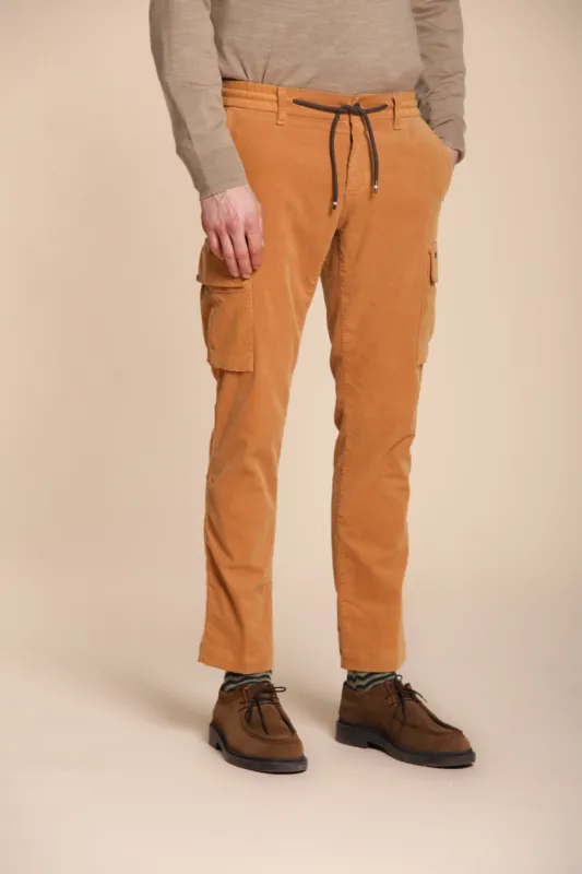 Chile Jogger men's cargo trousers in 1500-wale velvet extra slim fit sold by Mason's