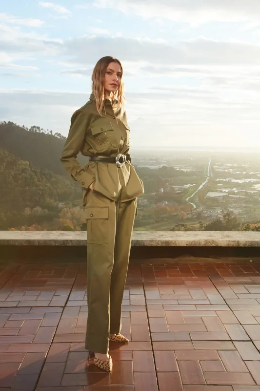 New York Wide Pinces cargo women’s cargo pants in gabardine wide leg fit sold by Mason's