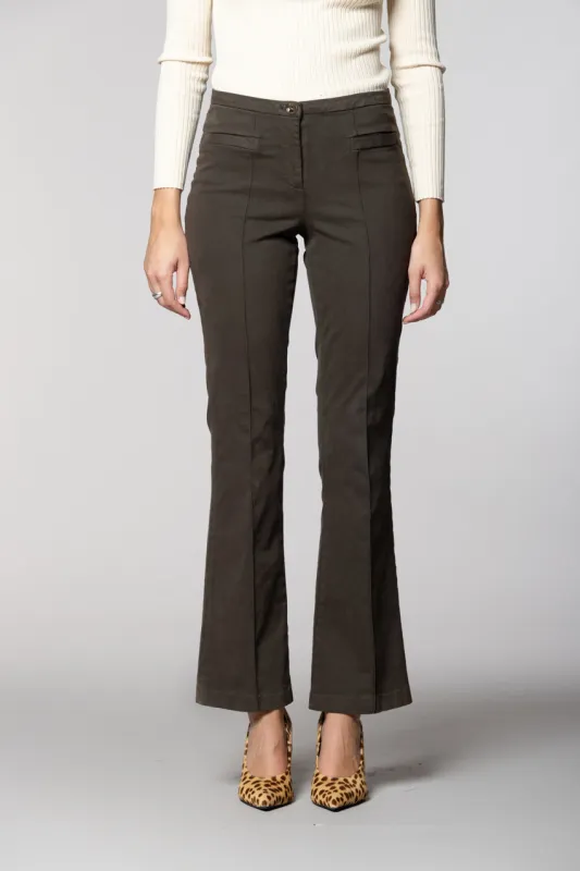 Milano Flare women’s chino trousers in satin slim fit sold by Mason's
