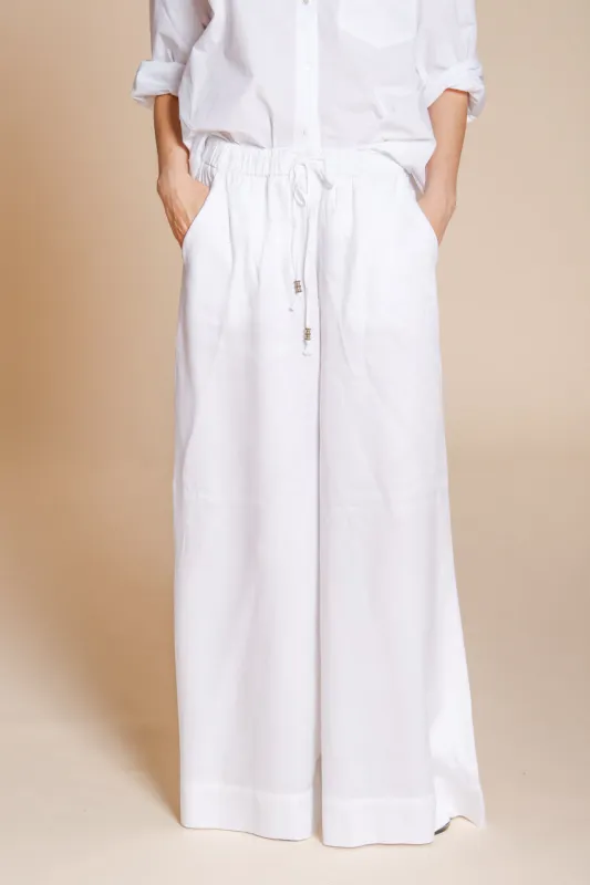 Portofino women's chino jogger pants in lightweight linen and cotton canvas wide leg sold by Mason's