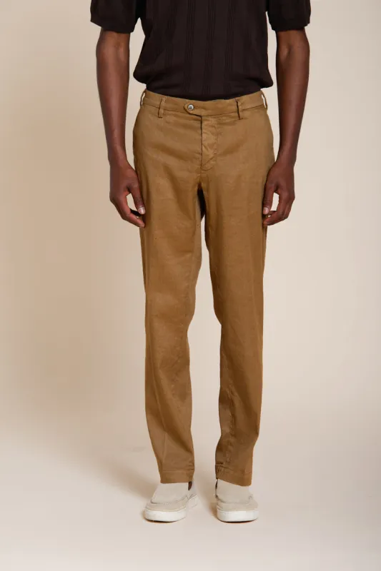New York Icon Flex men's chino pants in linen and cotton twill regular fit sold by Mason's