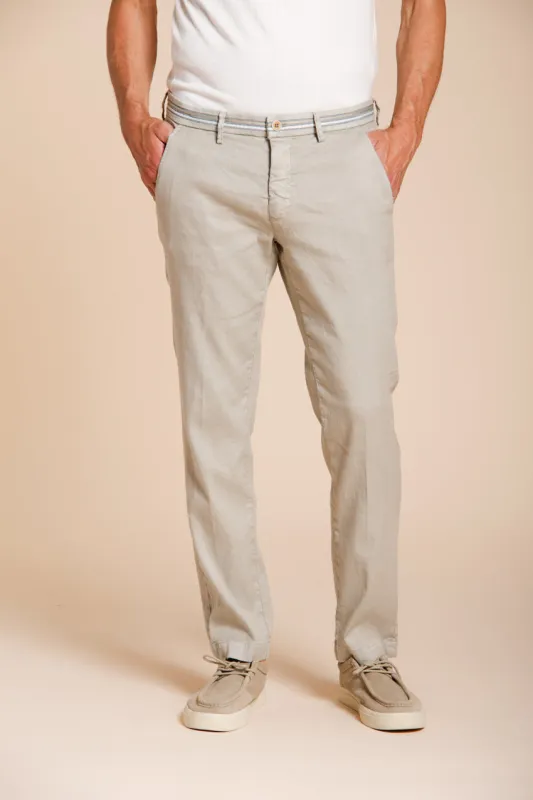 Torino Oxford men's chino pants in linen and cotton twill slim fit sold by Mason's