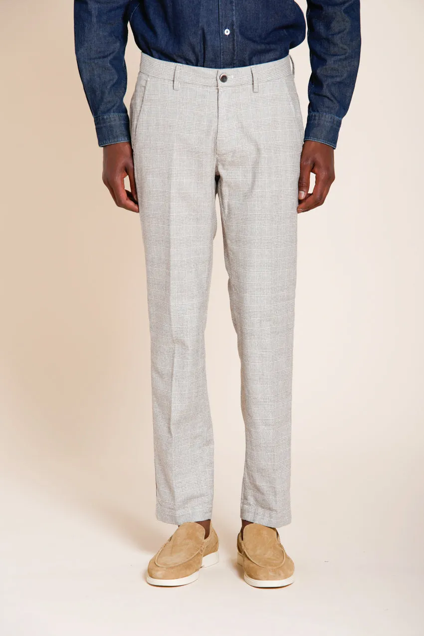 Torino men's chino pants prince of Wales print with dark brown yarn slim fit sold by Mason's