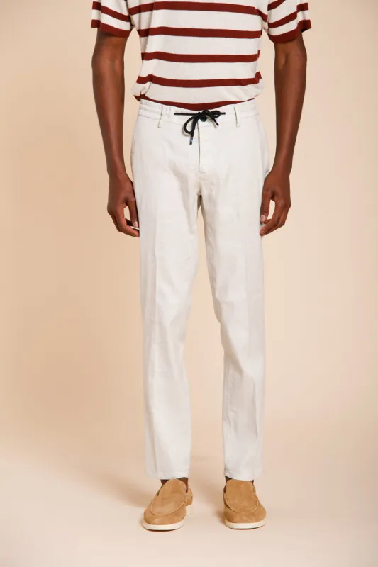 Milano Jogger men's chino pants in linen and cotton twill extra slim fit sold by Mason's