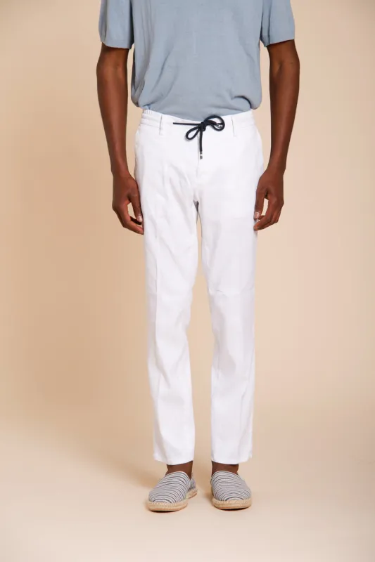 Milano Jogger men's chino pants in linen and cotton twill extra slim fit made by Mason's