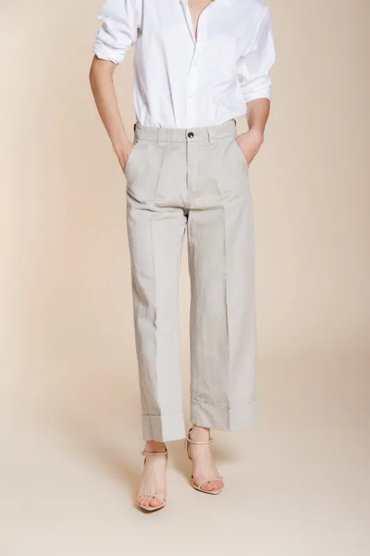 New York Studio Cropped women's chino pants in linen and cotton straight fit sold by Mason's