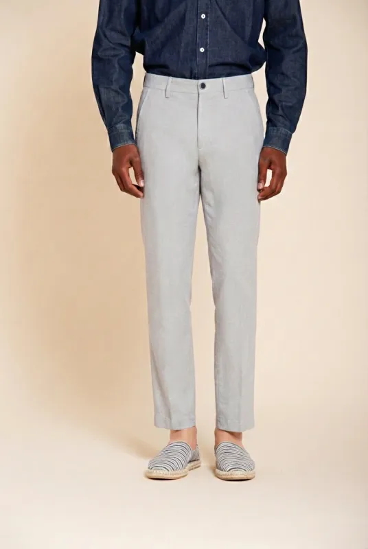 Torino men's chino pants in blue yarn-dyed houndstooth micro-pattern slim fit sold by Mason's