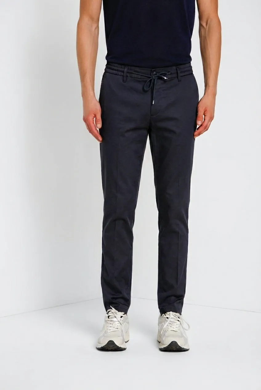 Milano Jogger Travel men's chino pants in technical travel stretch satin extra slim fit sold by Mason's