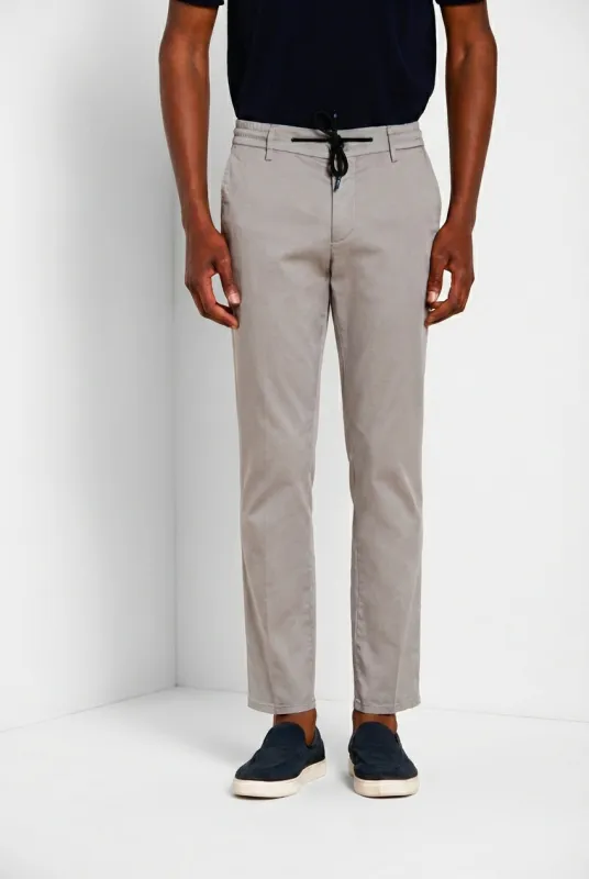 Milano Jogger Travel men's chino pants in technical travel stretch satin extra slim fit sold by Mason's