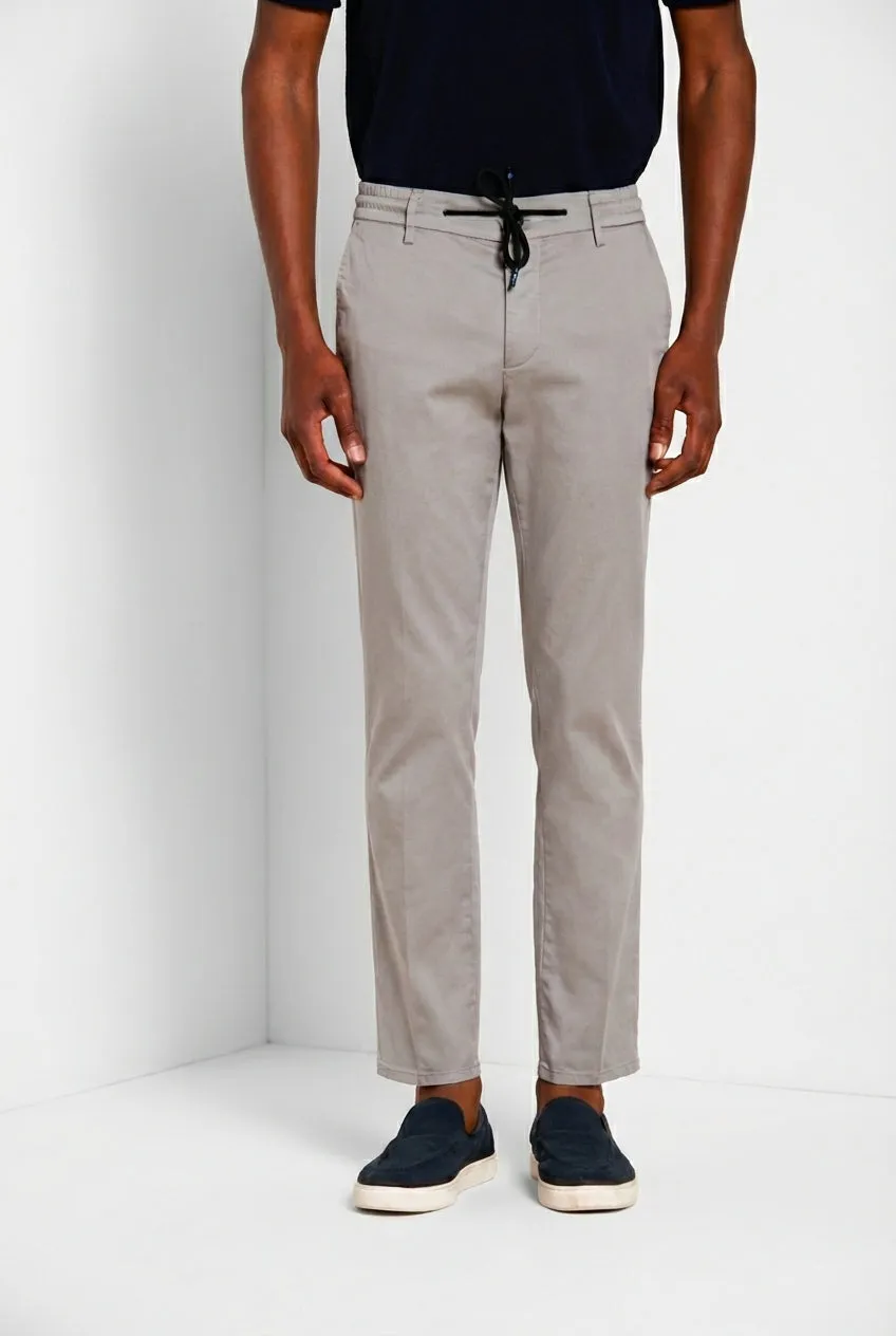 Milano Jogger Travel men's chino pants in technical travel stretch satin extra slim fit sold by Mason's