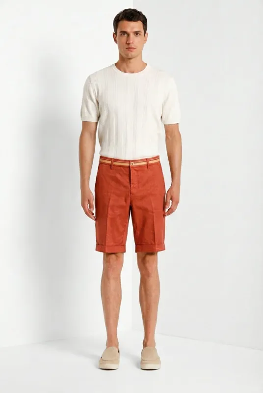 Torino Oxford men's chino bermuda in linen and cotton twill slim fit sold by Mason's