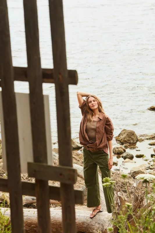 Dallas Wide women's cargo pants in slub cotton straight fit made by Mason's