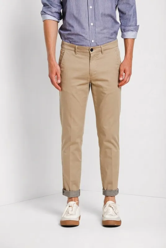 Torino Travel men's chino pants in technical travel stretch satin slim fit made by Mason's