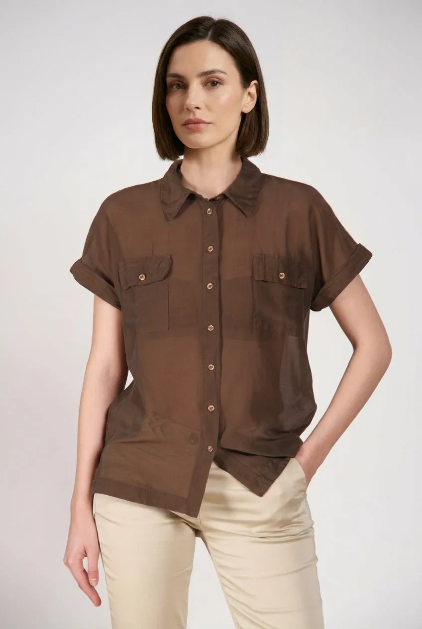 Natalie women's shirt short-sleeved in cotton and silk muslin sold by Mason's product image thumbnail 3