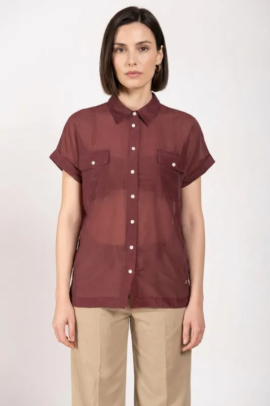 Natalie women's shirt short-sleeved in cotton and silk muslin made by Mason's