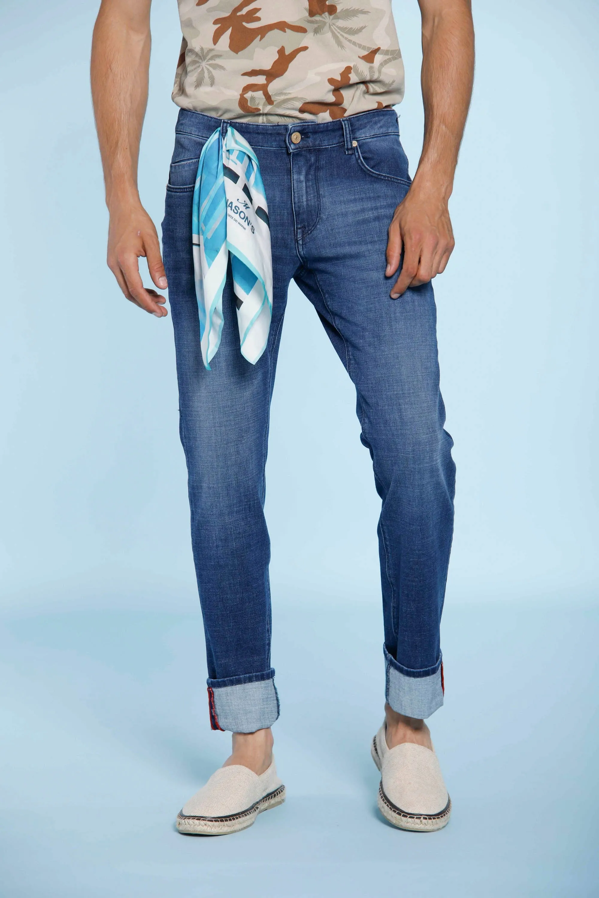 Harris man 5- Pocket pants in stretch cross denim slim sold by Mason's