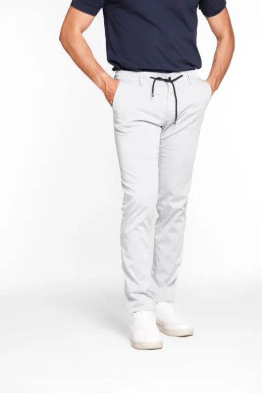 Milano Jogger Travel men's chino jogger in tecno travel stretch satin extra slim sold by Mason's