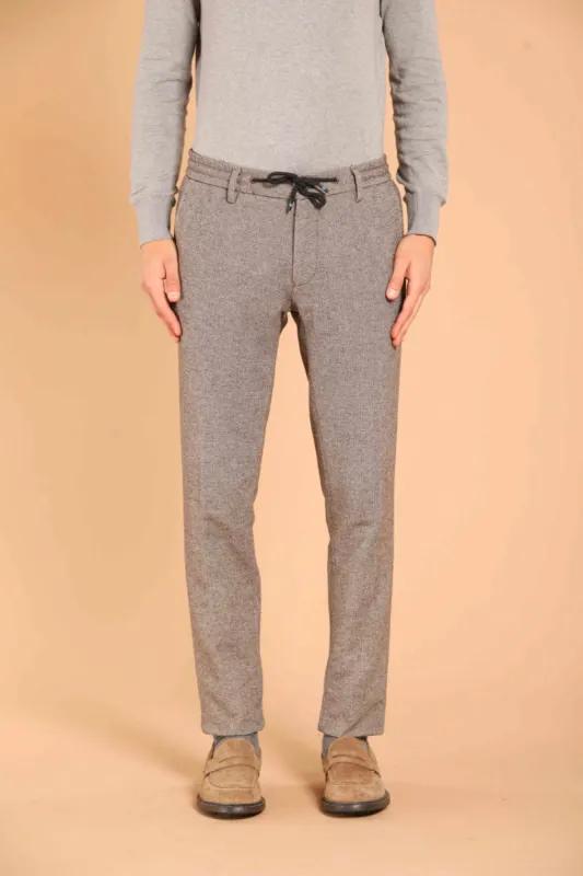 Milano Jogger men's chino pants in cotton  wool-effect with micro resca pattern extra slim fit sold by Mason's