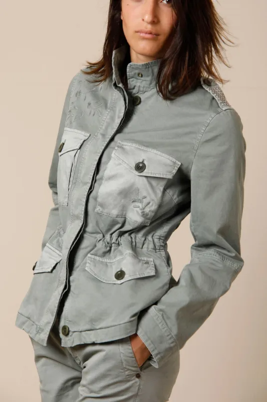Eva woman field jacket in cotton with drawstring embroidery and studs sold by Mason's
