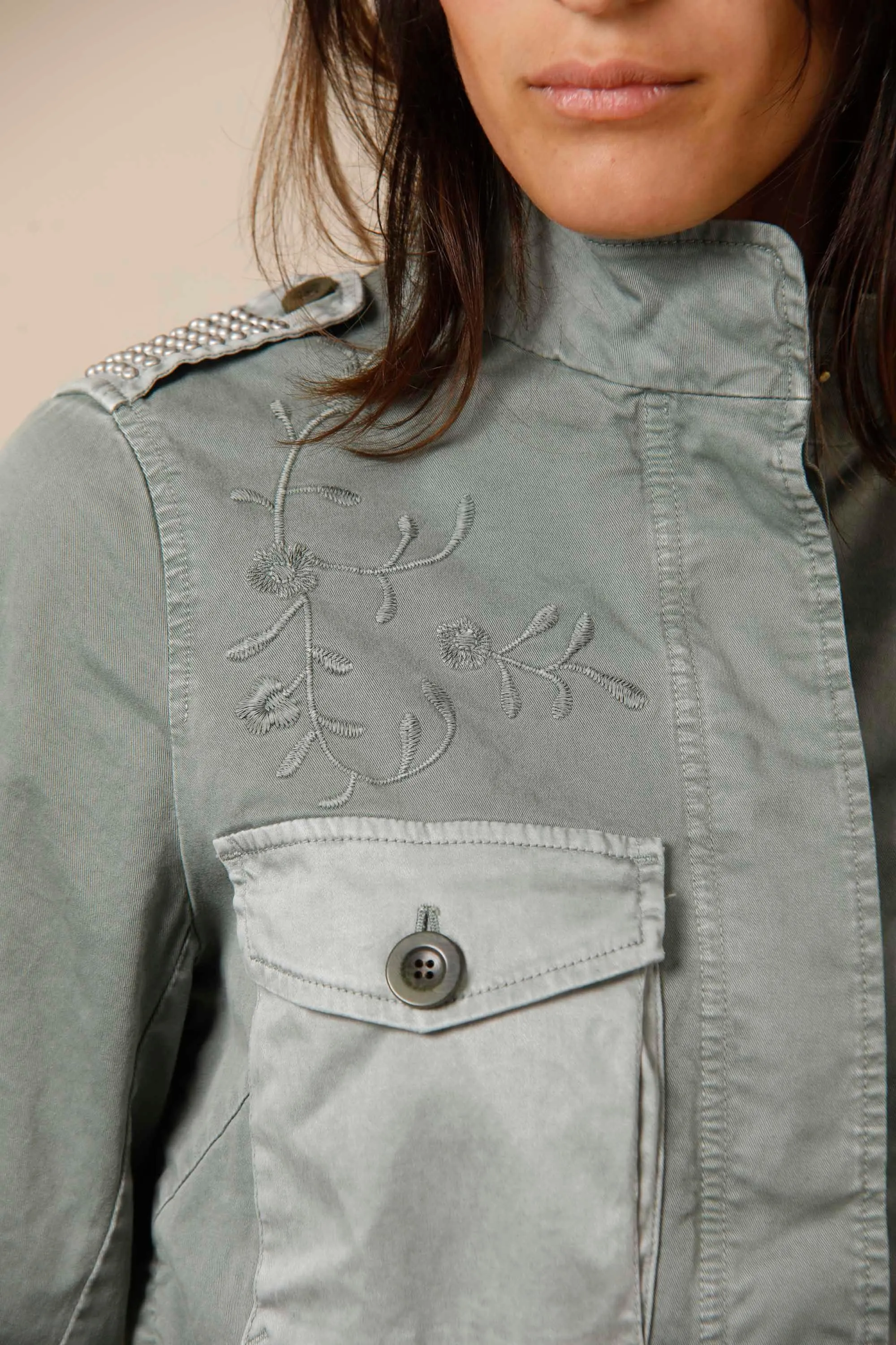 Eva woman field jacket in cotton with drawstring embroidery and studs sold by Mason's product image thumbnail 3