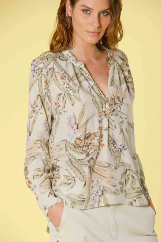 Adele woman's long sleeve shirt in tencel with floreal pattern sold by Mason's