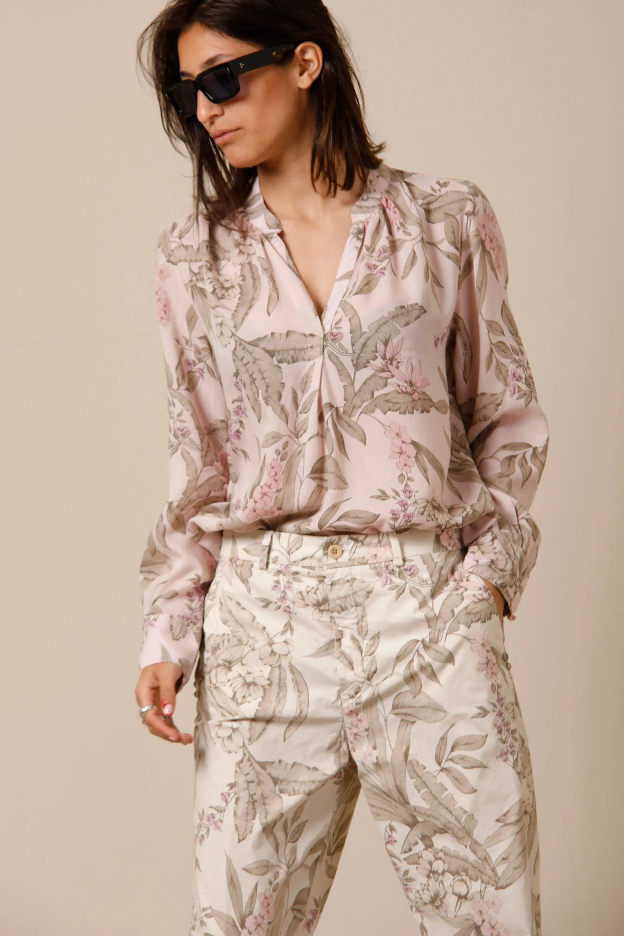 Adele woman shirt in tencel with long sleeves and flower pattern sold by Mason's