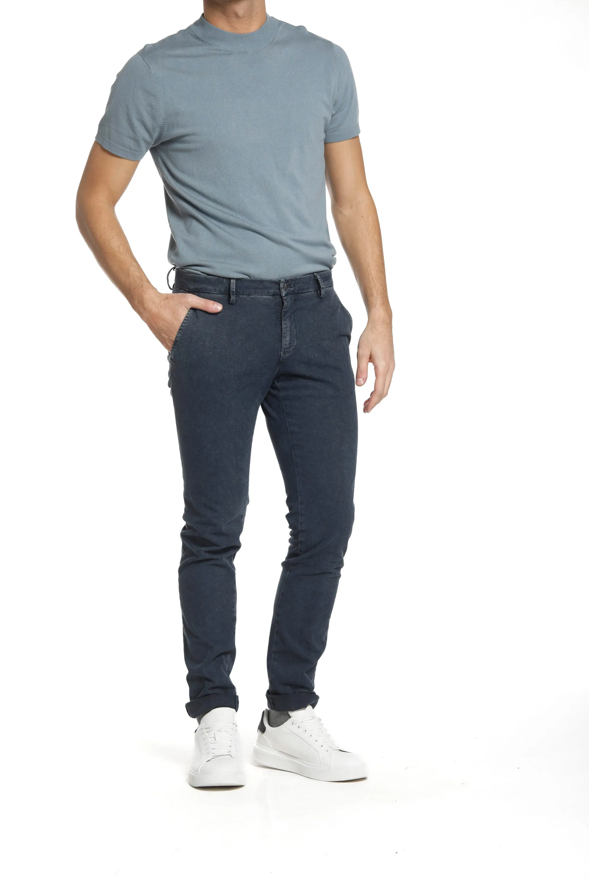 Milano Style Essential man chino pant in gabardine and modal stretch extra slim fit Special Washing sold by Mason's