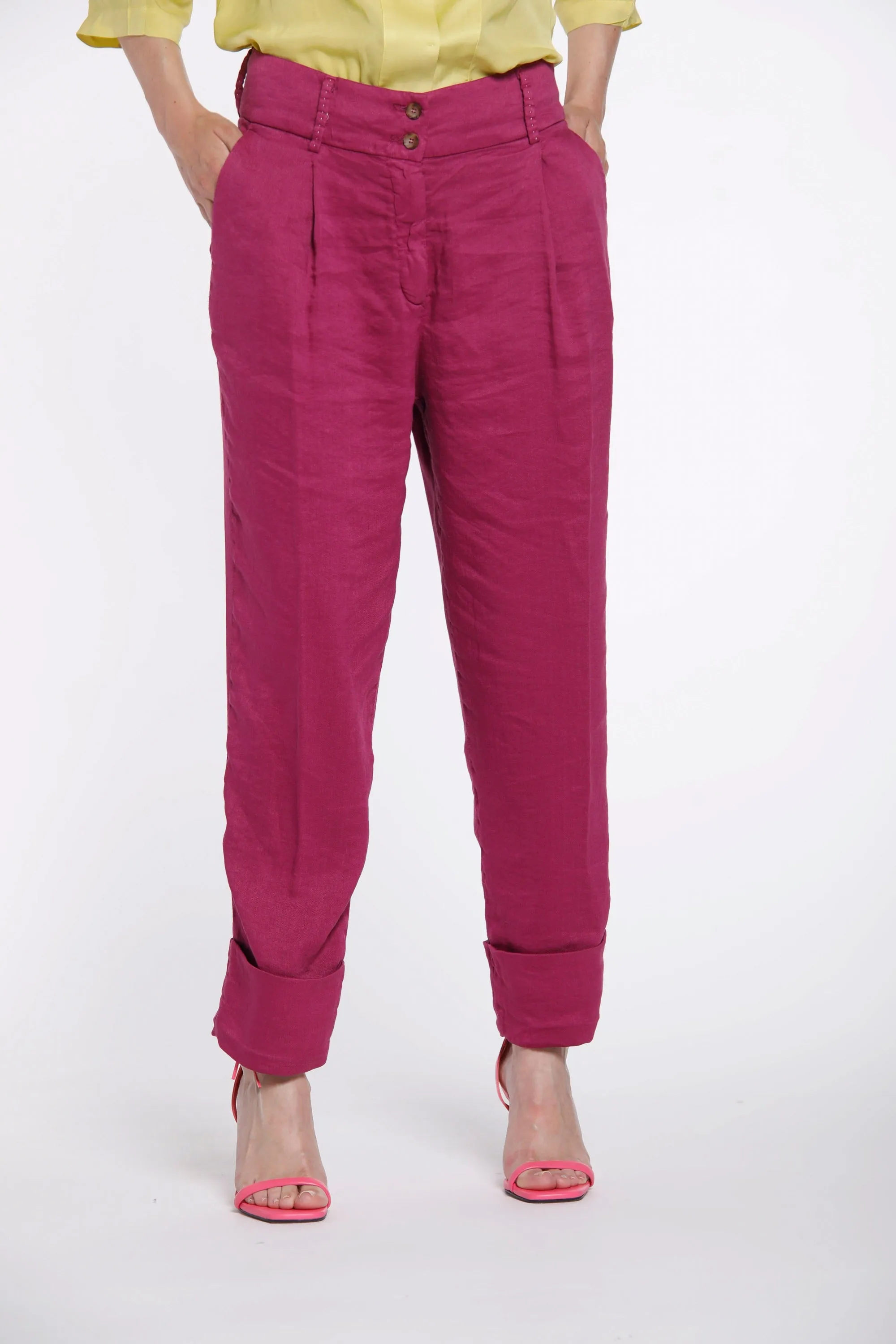 Iris woman chino pants in linen and viscose with wide turn-up curvy sold by Mason's product image thumbnail 2