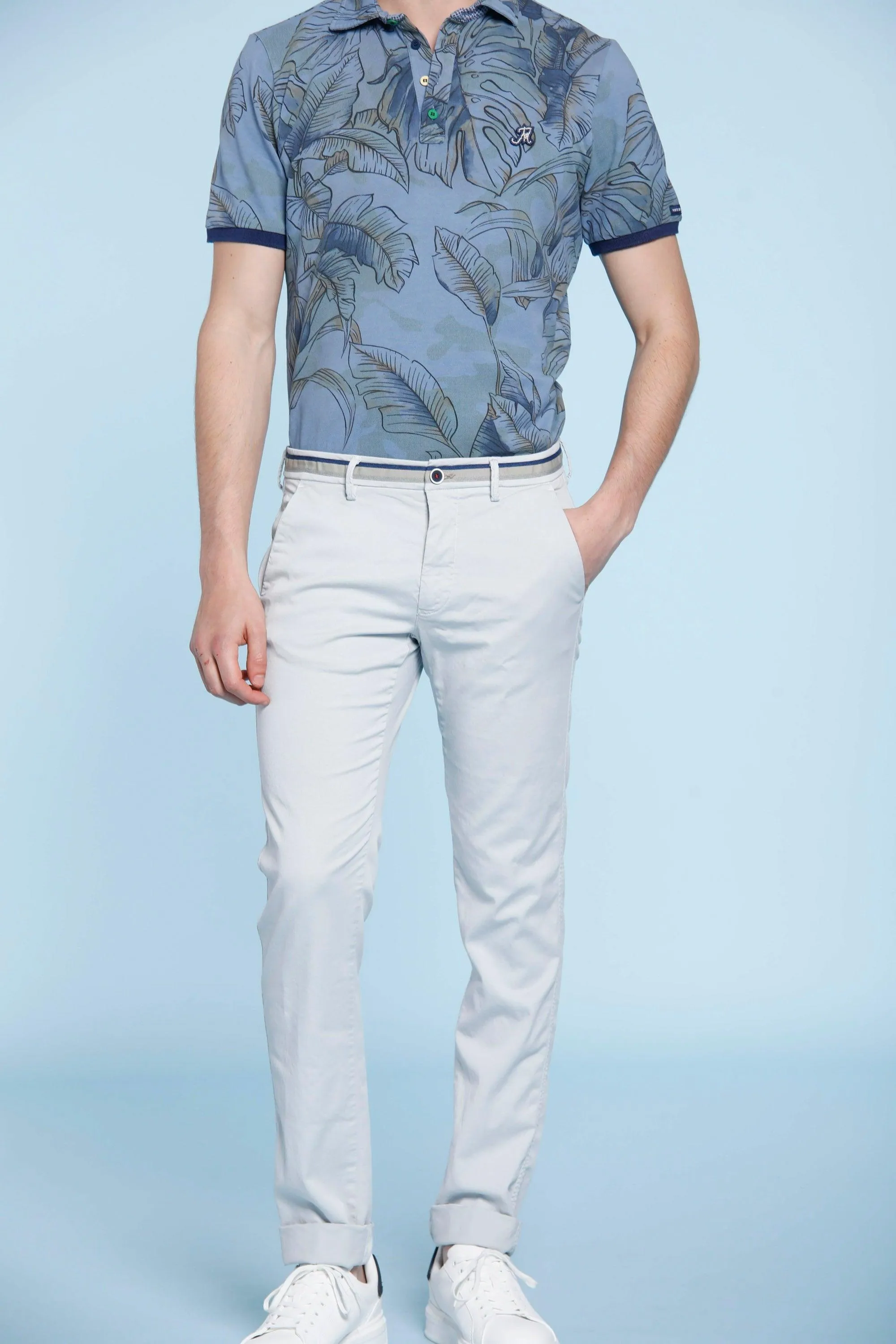 Torino Summer man chino pants in cotton and tencel with ribbon slim sold by Mason's