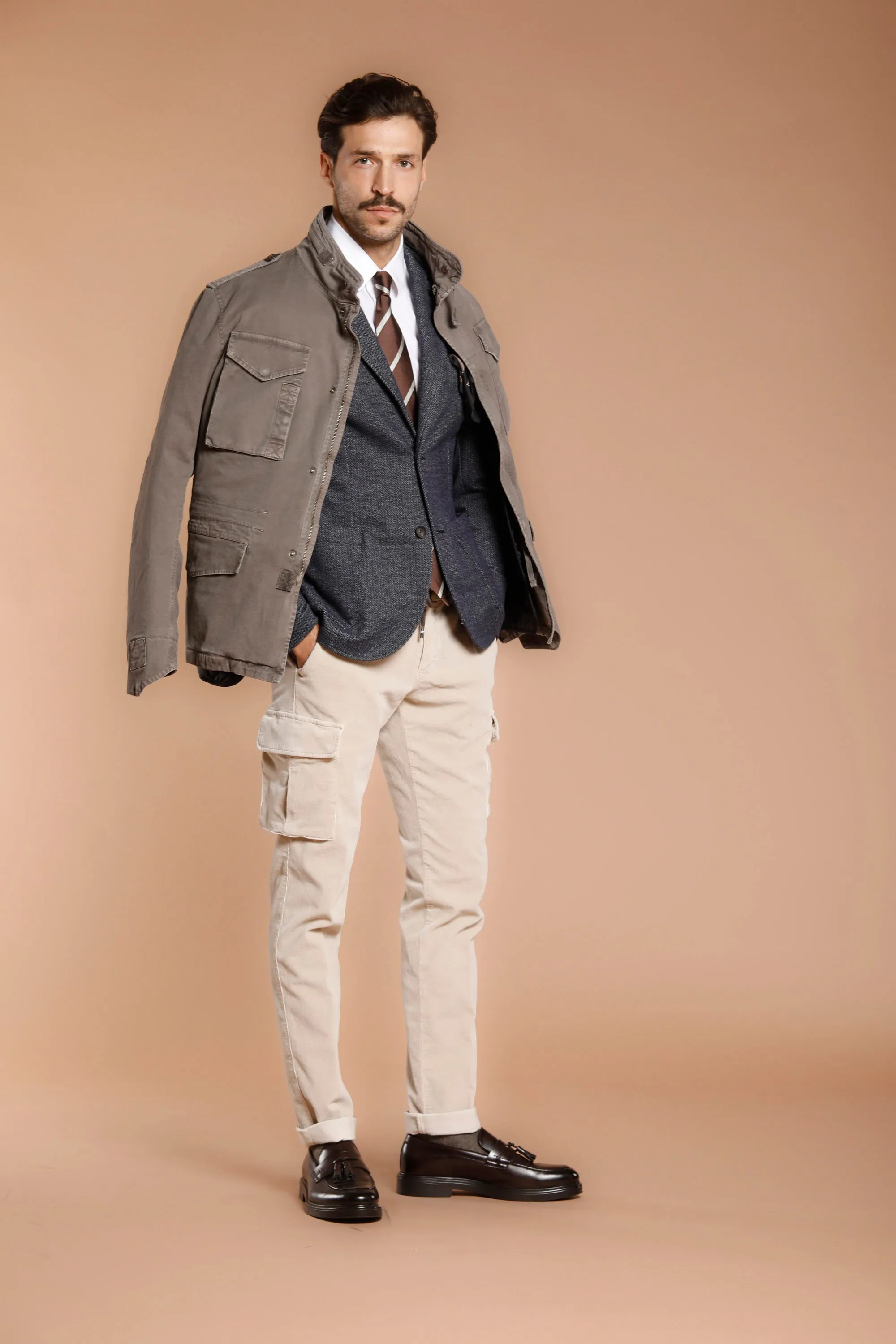 Chile Jogger man cargo pant in 1500 striped velvet extra slim sold by Mason's product image thumbnail 2